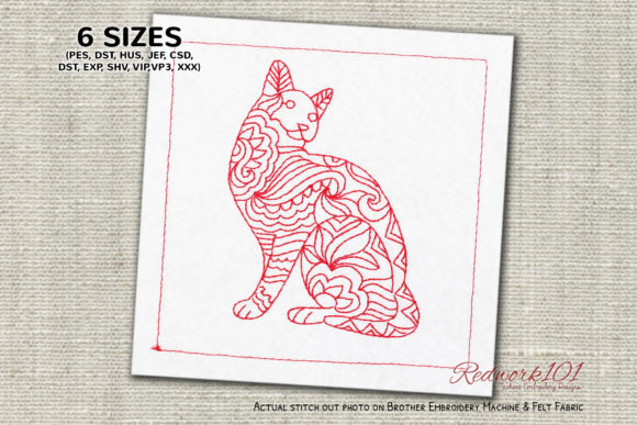 Mandala Patterned Cat Redwork Review for Branded Merch